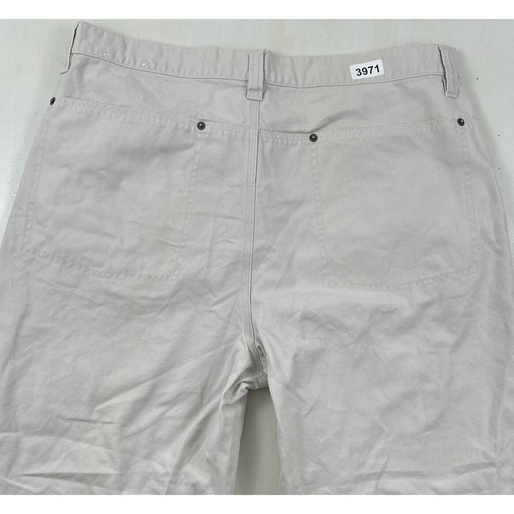 VTG Perry Ellis Canvas Pants Mens 36x32 Cream Baggy Utility Carpenter Wide Leg‎